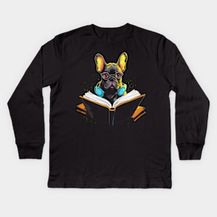 French Bulldog Reads Book Kids Long Sleeve T-Shirt